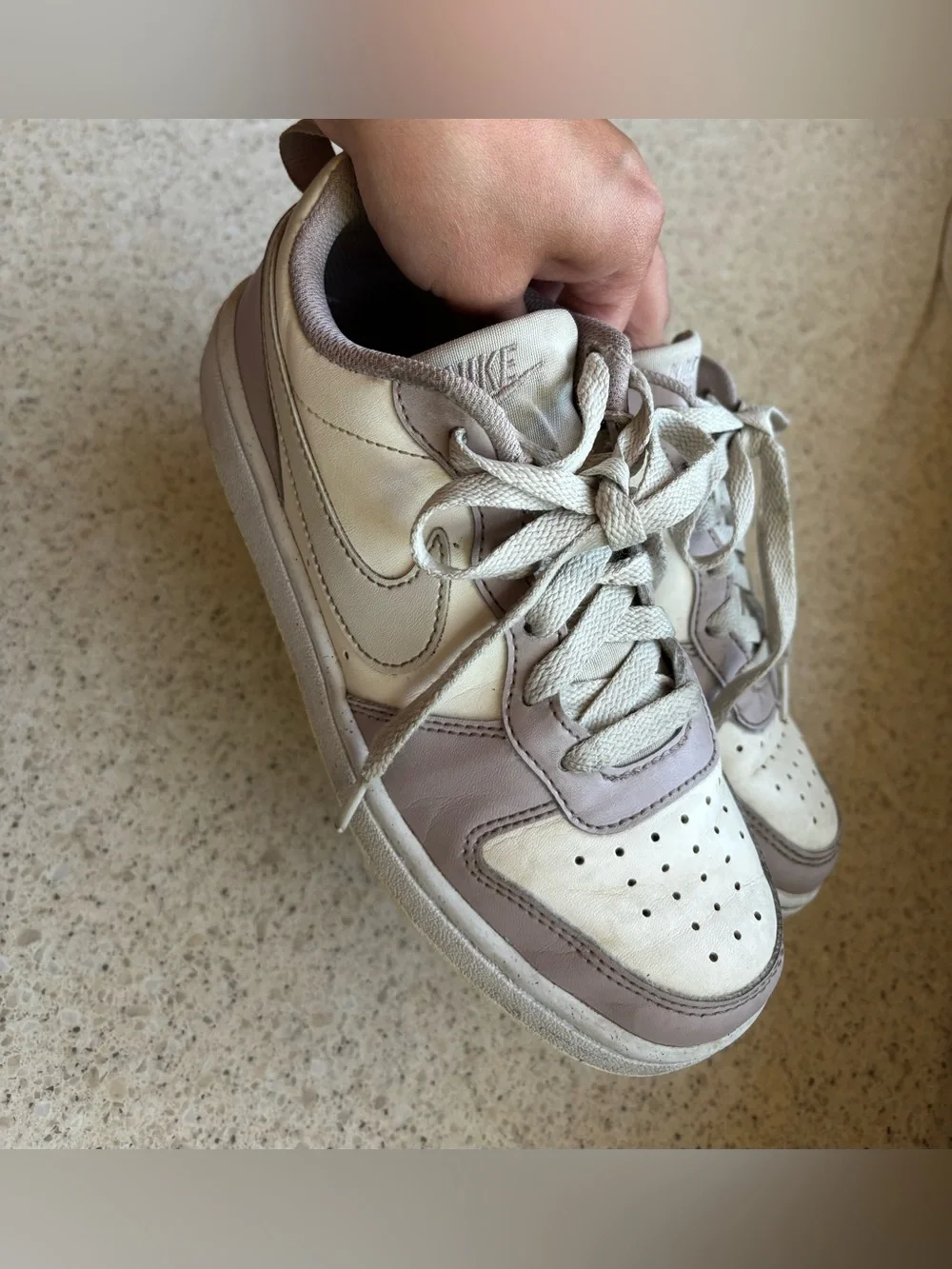 Nike Kids Shoes Court Borough Low Recraft Sneakers White Grey Purple in Size 3.5